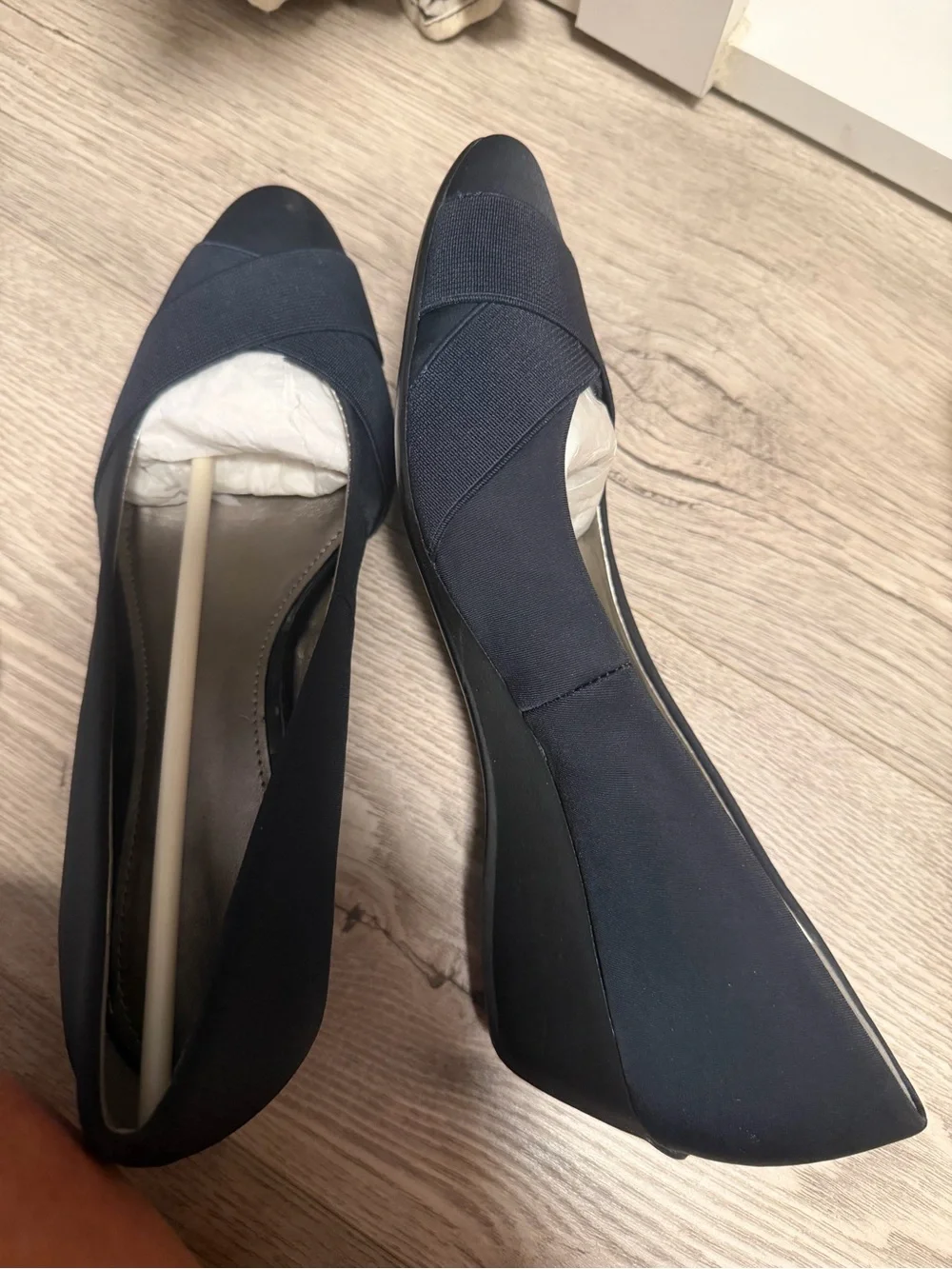 Classic Navy Pointed Flats with Elastic Crossover Strap